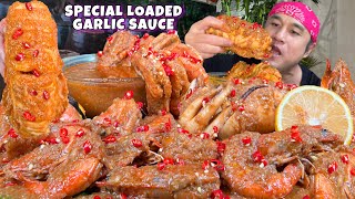 Spicy Giant Squid amp Shrimp with Special Loaded Garlic Sauce Mukbang [upl. by Anaihr848]