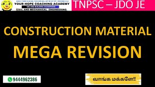 TNPSC JDO JE construction material BUILDING MATERIALS Previous Year Questions civilengineering [upl. by Tennes]