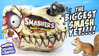 SMASHERS Dino Island T Rex Battles Tyrannosaurus Fossil Skull Cracking Experience Review [upl. by Bala]