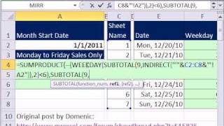 Excel Magic Trick 7565 Add Monday To Friday Sales Only From Totals On Many Sheets [upl. by Caffrey663]