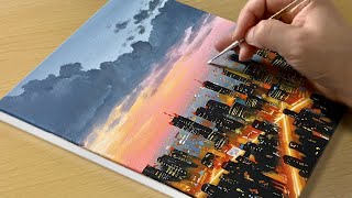 Easy to Draw Cityscape Acrylic Painting  Painting for Beginners [upl. by Farant]