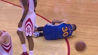 Stephen Curry Injury on knee slip vs Rockets Game 4 042416 [upl. by Akinod425]