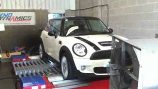 Mini R56 Cooper S JCW exhaust and evolve decat downpipe Dyno [upl. by Aikam]