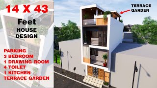 14X43 Feet House Plan 67 Gaj  Small House Design with Terrace Garden  DV Studio [upl. by Aidnama]