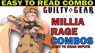 GGST MILLIA RAGE BASIC COMBO  EASY TO READ COMBO INPUTS  GUILTY GEAR STRIVE  ZEPHELA [upl. by Anabella]