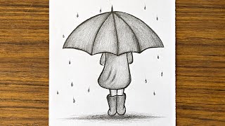 How to draw a girl with umbrella pencil sketch  Easy drawing ideas for beginners  Drawing of girl [upl. by Marciano]