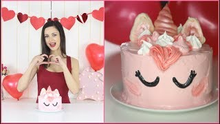 VALENTINES UNICORN CAKE  BAKING TUTORIAL  RED VELVET [upl. by Anilehs]