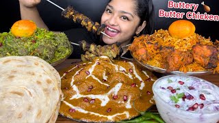 BUTTER CHICKEN 🍗 CHICKEN TIKKA BIRYANI AND MUTTON HYDERABADI BIRYANI WITH CHICKEN KEBABS  MUKBANG [upl. by Flan]