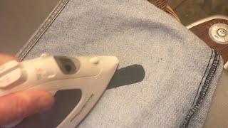 how to PATCH a pair of jeans iron on denim [upl. by Kehoe]