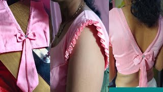 back neck v shape and sleeveless frill hands design stitching video [upl. by Akinahs400]