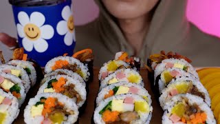 ASMR MUKBANG 돈까스 김밥 떡갈비 김밥 야채 김밥 오징어 짬뽕 컵라면 🫕 먹방  KOREA KIMBABS amp SQUIDFLAVORED RAMEN EATING [upl. by Acinorej]