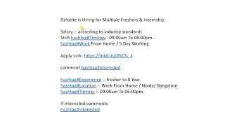 Deloitte is Hiring for Multiple Freshers amp internship [upl. by Fougere]