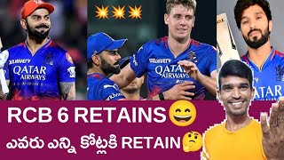 RCB 6 retentions for ipl 2025 updates mega auction Telugu [upl. by Nylorak]