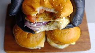 Aloo Tikki Burger  McDonalds Style Burger Recipe  food cooking recipe asmr burger [upl. by Barncard]