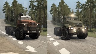 Spintires Mudrunner Kraz B vs Ural Polarnik  Monster 6x6 Truck [upl. by Ecirtal]