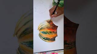 Painting last layer over the pumpkin wet on dry 🍁 Watercolor [upl. by Carbone]