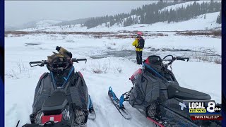 2 snowmobilers rescued after breaking through ice [upl. by Trescott189]