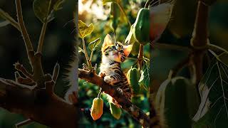 Cat Perched on a Papaya Tree Branch  viralshort viralvideo catnip [upl. by Ecinahs]