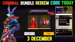 FREE FIRE REDEEM CODE TODAY 3 DESEMBER REDEEM CODE FREE FIRE  FF REDEEM CODE TODAY 3 DESEMBER FF [upl. by Walcoff]