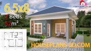 Simple House Plans 65x8 Meters with 2 bedrooms Hip Roof 21x26 Feet [upl. by Neelat]