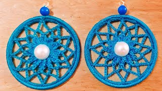 How to crochet beautiful hoop earrings flower earringsstep by step for beginners crochet diy [upl. by Hanikas]