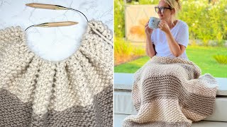 DIY Chunky Blanket Knitting Tutorial [upl. by Celeski]