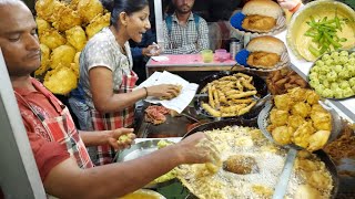 Kavita Bhabhi Selling Amazing Ragada Chaat Vadapav And Bhajiya Rs20  Only  Indian Street Food [upl. by Anidem]