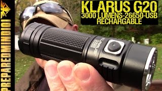 Klarus G20 3000LM  26650 USB Rechargeable Flashlight  Preparedmind101 [upl. by Yesteb671]