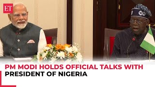 PM Modi and Nigerian President Bola Ahmed Tinubu hold delegationlevel talks in Abuja [upl. by Aivilo]