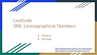 【每日一题】LeetCode 386 Lexicographical Numbers [upl. by Valdas211]