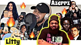 AZERRZ  Hit Rap Songs in Voice Impressions 2  REACTION [upl. by Ennaj]