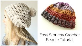 Easy Slouchy Crochet Beanie Tutorial  Treble stitch [upl. by Ahcropal]