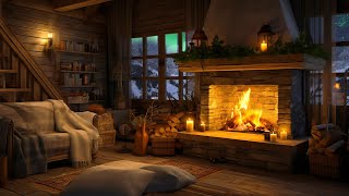 Cozy Cabin Ambience  Northern Lights in Alaska with Blizzard Fireplace for Sleep Study amp Relax 💤 [upl. by Airec]