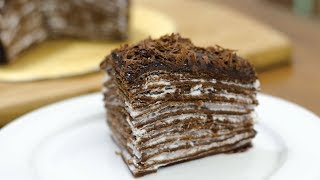 EGGLESS CHOCOLATE CREPE CAKE I Without Oven [upl. by Goldarina]