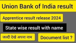 union Bank of India apprentice result 2024 [upl. by Plunkett]