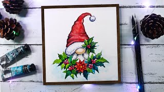 Christmas Gnomes Watercolor Painting Tutorial  Watercolor Holiday Cards Designs [upl. by Effy]