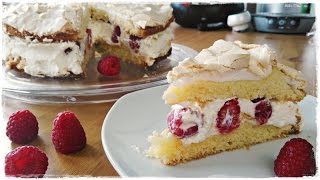 Himmlische AMERIKATORTE mit Himbeeren  Himbeertorte mit Baiser und Vanillesahne [upl. by Yentiw]