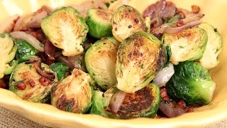 Brussels Sprouts with Onions amp Pancetta Recipe  Laura Vitale  Laura in the Kitchen Episode 846 [upl. by Macmillan]