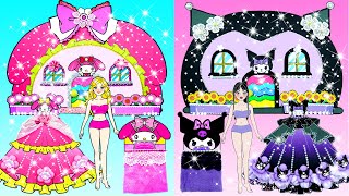 Vestido De Muñeca De Papel  Pink Melody Vs Black Kuromi Decor House amp Dress Up  Woa Doll Español [upl. by Anul994]