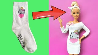 How to Make BARBIE Dress with Socks  DIY Barbie Clothes Hacks [upl. by Nohsal]