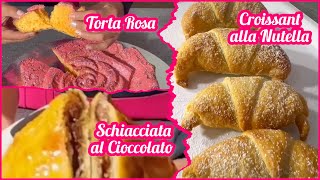 3 DOLCI in 1 MINUTO Croissant  Schiacciata al cioccolato  Torta Rosa food cake ricette [upl. by Kries]