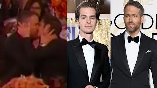 Ryan Reynolds amp Andrew Garfield KISS At 2017 Golden Globes [upl. by Suiddaht933]