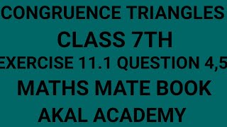 Congruence TrianglesClass 7thExercise 111Question 45New maths mate BookAkal Academy [upl. by Anu]