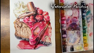 how to paint cake watercolor painting  Artifuljulia  black forest cake  painting technique [upl. by Neelie]