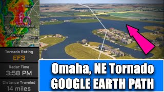 Omaha NE EF3 Tornado  Simulated FlyThrough Path  4262024 [upl. by Norabal]