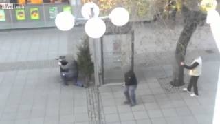 Police shooting a robber in Sweden multiple camera angles UPDATED [upl. by Nath]