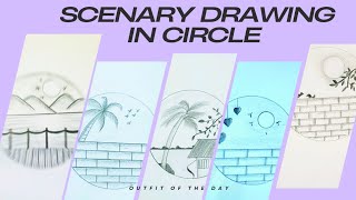 5 scenery drawing in circle  Easy scenery drawing in circle  Primas Pencil [upl. by Hallett416]