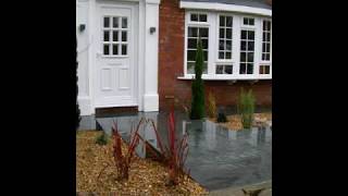 Black slate front garden pathway with dry river bed tropical planting [upl. by Donella]