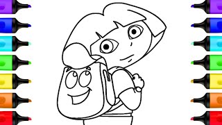 Dora and Backpack Dora Coloring Pages  Dora Coloring Book Videos Art [upl. by Missak]