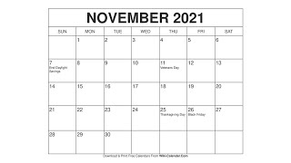 Printable November 2021 Calendar Templates with Holidays  Wiki Calendar [upl. by Hackett]